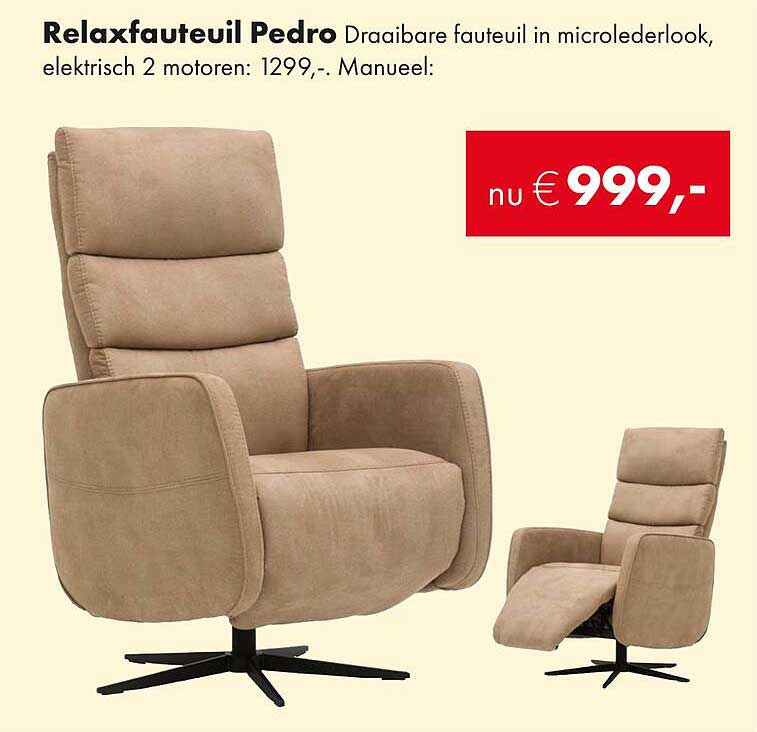 Relaxfauteuil Pedro Draaibare fauteuil in microlederlook, elektrisch 2 motoren: 1299,-. Manueel: