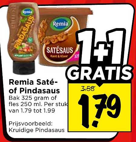 Remia Saté- of Pindasaus 1+1 gratis