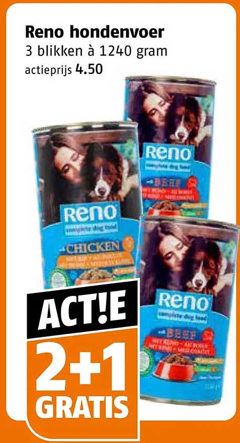 Reno hondenvoer 3 blikken à 1240 gram ACT!E 2+1 GRATIS
