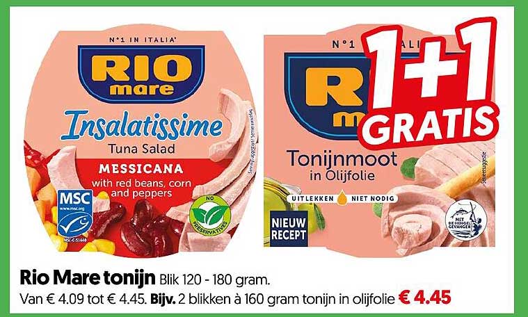 Rio Mare tonijn 1+1 gratis