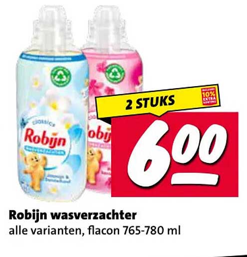 Robijn wasverzachter alle varianten, flacon 765-780 ml 2 STUKS 6,00