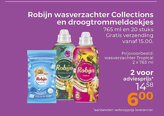 Robijn wasverzachter Collections en droogtrommeldoekjes