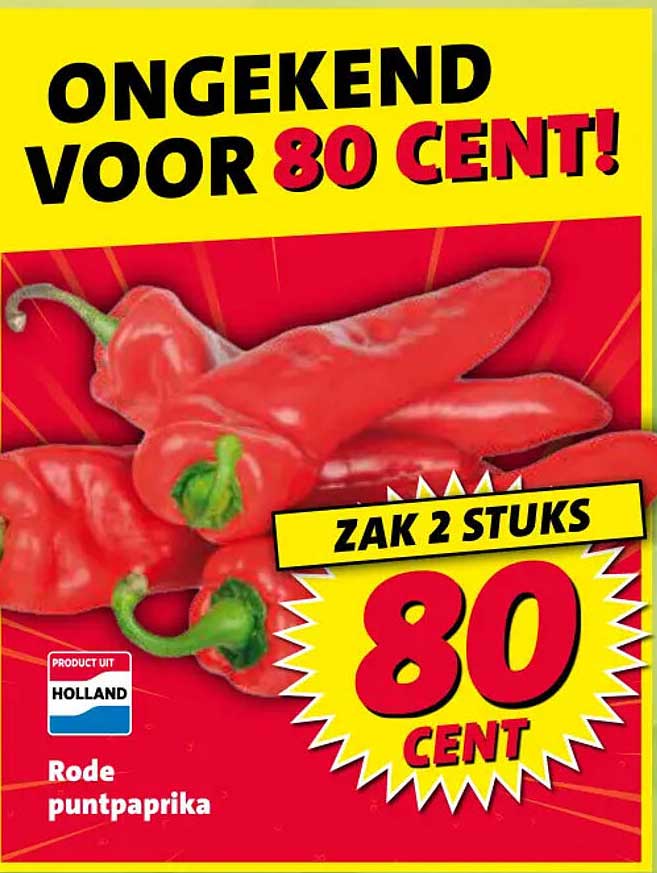 Rode puntpaprika Zak 2 stuks 80 cent