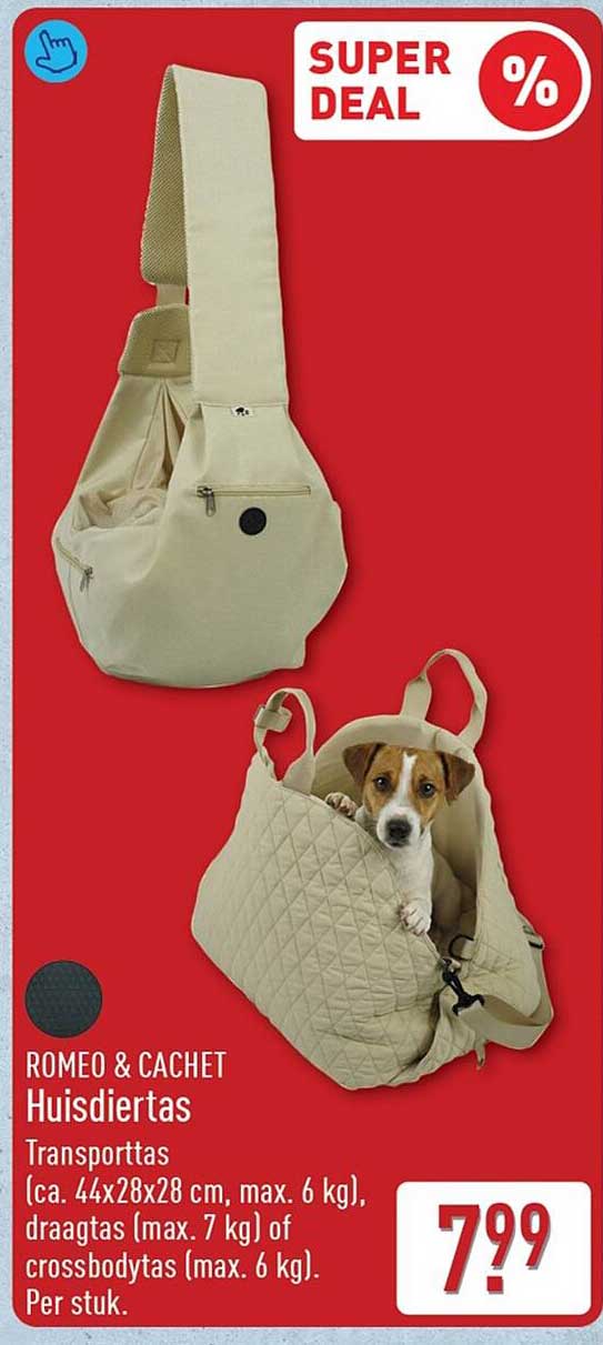 ROMEO & CACHET Huisdierstas Transporttas (ca. 44x28x28 cm, max. 6 kg), draagtas (max. 7 kg) of crossbodytas (max. 6 kg). Per stuk.