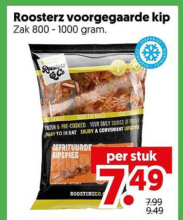 Roosterz voorgegaarde kip Zak 800 - 1000 gram.
