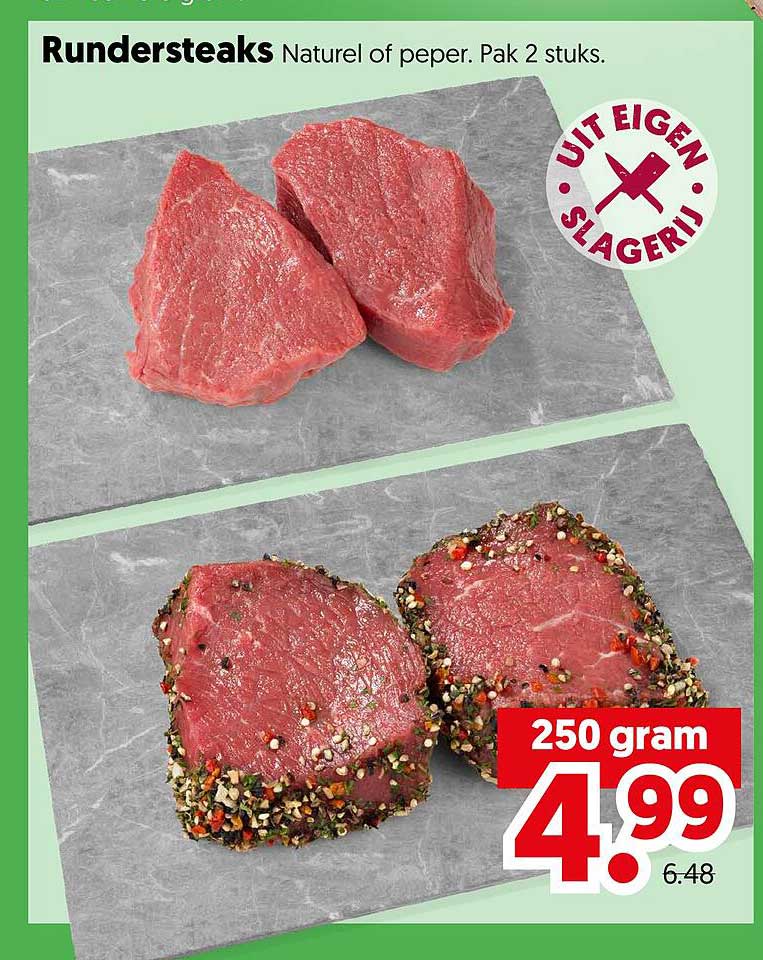 Rundersteaks Naturel of peper. Pak 2 stuks.