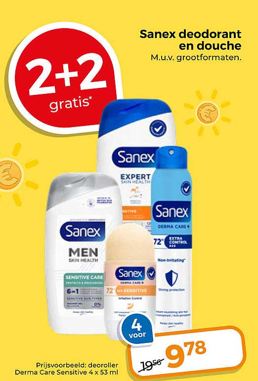 Sanex deodorant en douche 2+2 gratis