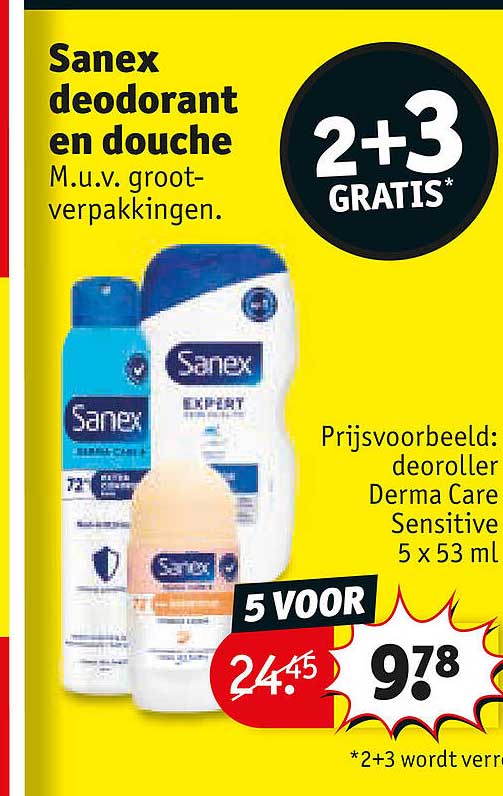 Sanex deodorant en douche 2+3 GRATIS*