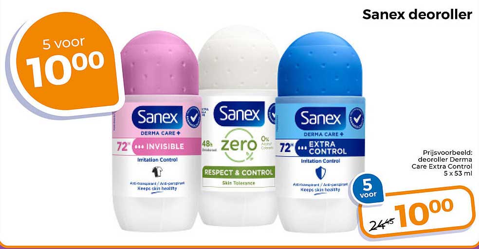 Sanex deodorroller 5 voor 10,00