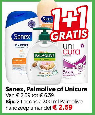 Sanex, Palmolive of Unicura 1+1 GRATIS