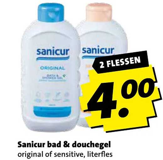 Sanicur bad & douchegel original of sensitive, literfles 2 flessen