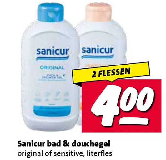 Sanicur bad & douchegel original of sensitive, literfles 2 flessen