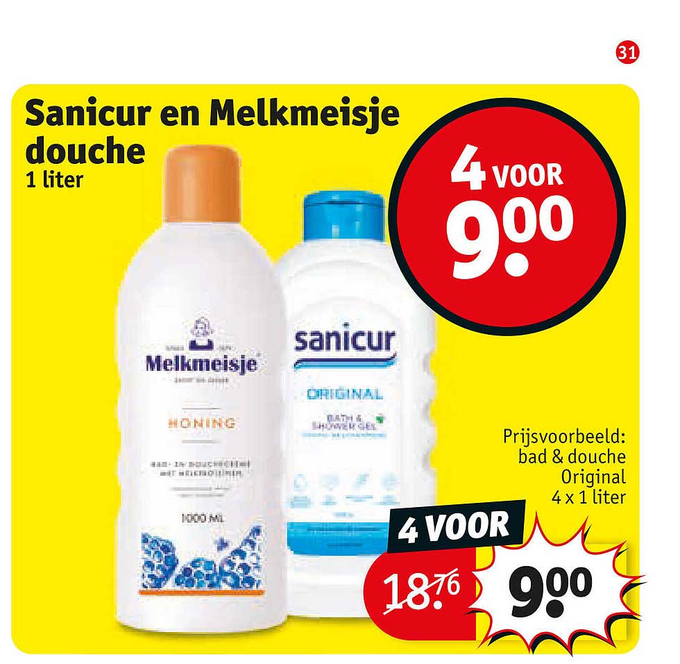 Sanicur en Melkmeisje douche 1 liter 4 voor