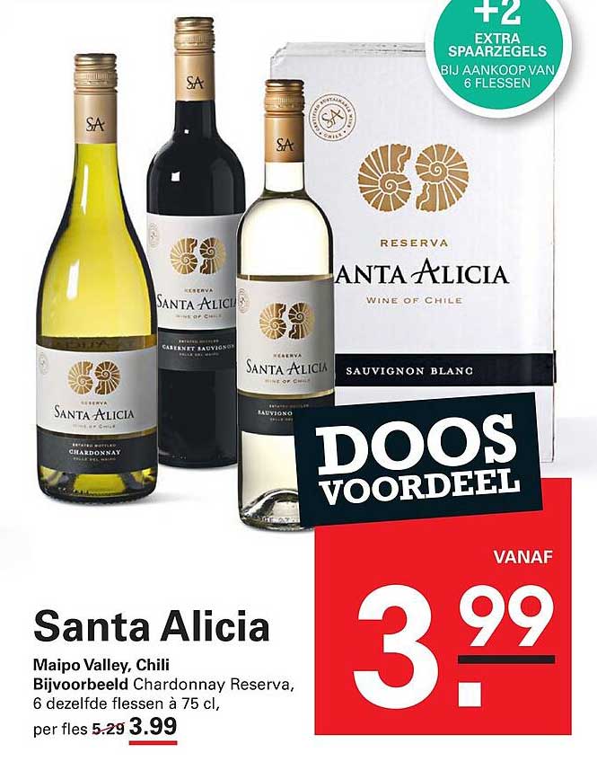 Santa Alicia Maipo Valley, Chili Bijvoorbeeld Chardonnay Reserva, 6 dezelfde flessen à 75 cl, per fles