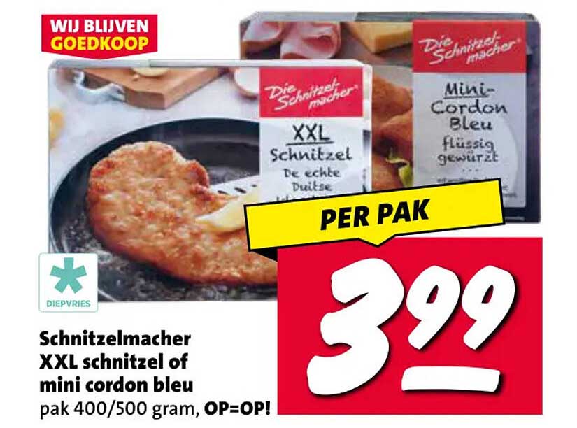 Schnitzelmaker XXL schnitzel of mini cordon bleu pak 400/500 gram, OP=OP! PER PAK