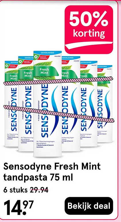 Sensodyne Fresh Mint tandpasta 75 ml 50% korting