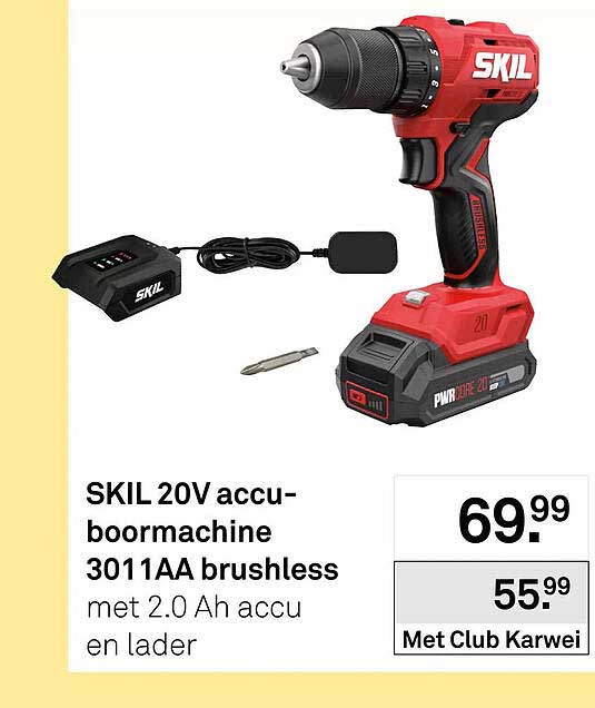 SKIL 20V accu-boormachine 3011AA brushless met 2.0 Ah accu en lader