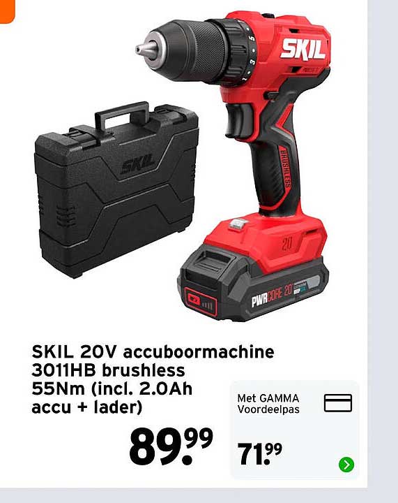 SKIL 20V accuboormachine 3011HB brushless 55Nm (incl. 2.0Ah accu + lader)