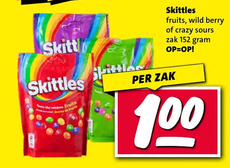 Skittles fruits, wild berry of crazy sours zak 152 gram OP=OP!