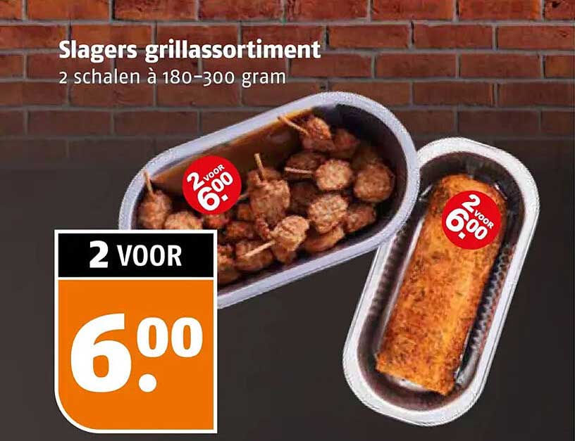 Slagers grillassortiment 2 schalen à 180-300 gram 2 voor 6.00
