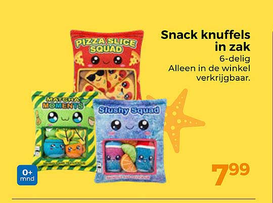 Snack knuffels in zak