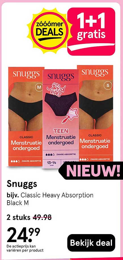 Snuggs, bijv. Classic Heavy Absorption Black M 1+1 gratis