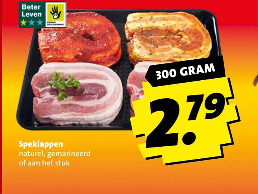 Speklappen naturel, gemarineerd of aan het stuk 300 gram