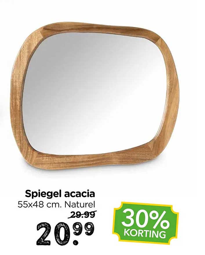 Spiegel acacia 55x48 cm. Naturel 30% KORTING