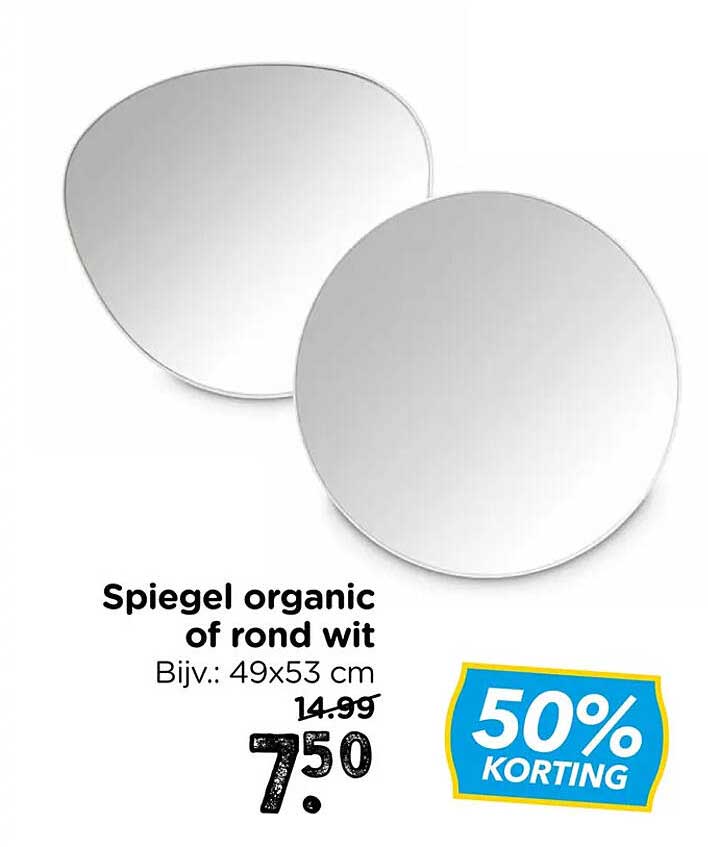 Spiegel organic of rond wit Bijv.: 49x53 cm 50% KORTING