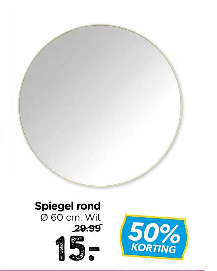 Spiegel rond Ø 60 cm. Wit 50% korting