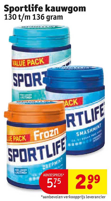 Sportlife kauwgom 130 t/m 136 gram