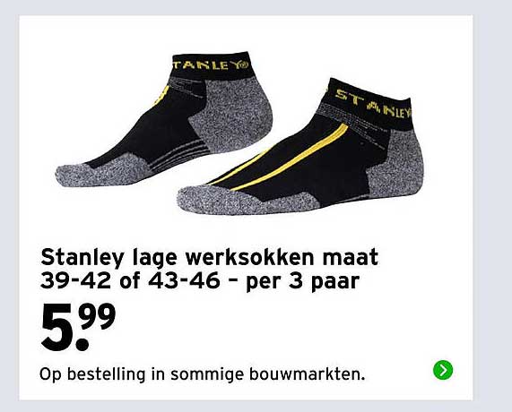 Stanley lage werksokken maat 39-42 of 43-46 - per 3 paar