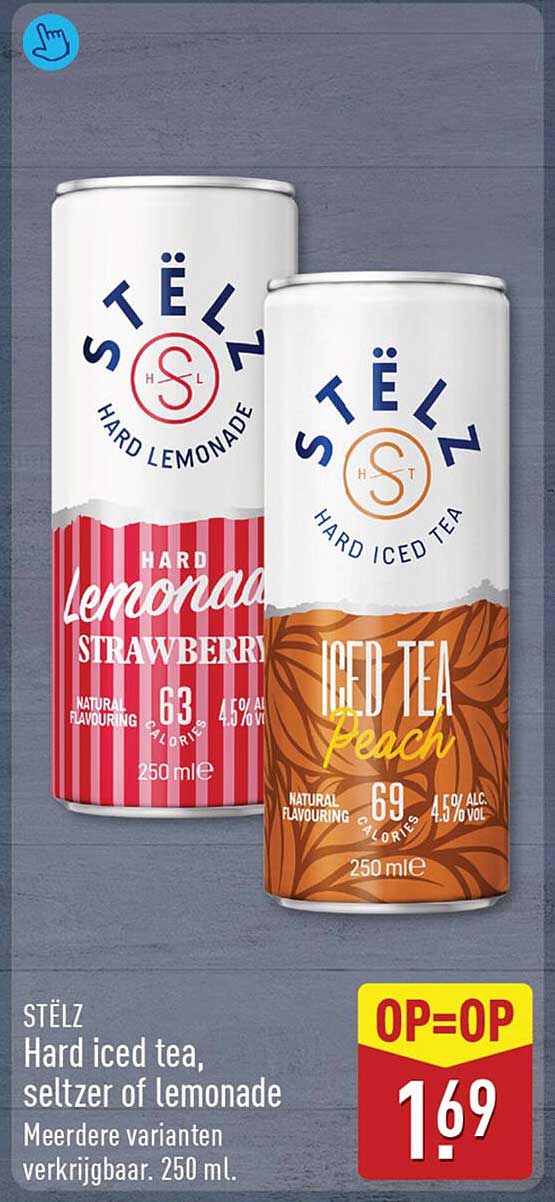 STËLZ Hard iced tea, seltzer of lemonade Meerdere varianten verkrijgbaar. 250 ml. OP=OP