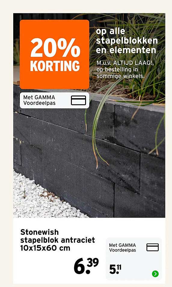 Stonewish stapelblok antraciet 10x15x60 cm 20% KORTING