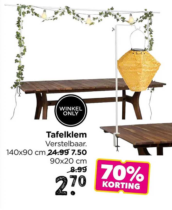 Tafeklem Verstelbaar 140x90 cm 70% korting