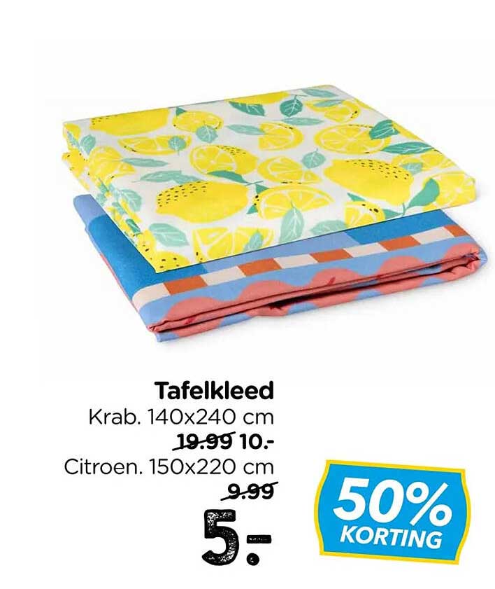 Tafellkleed Krab. 140x240 cm Citroen. 150x220 cm 50% KORTING