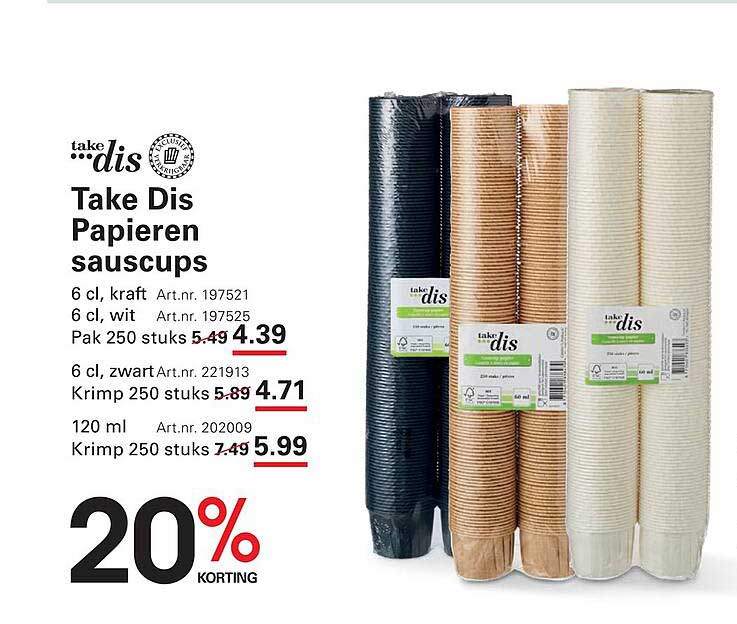 Take Dis Papieren sauscups 20% korting