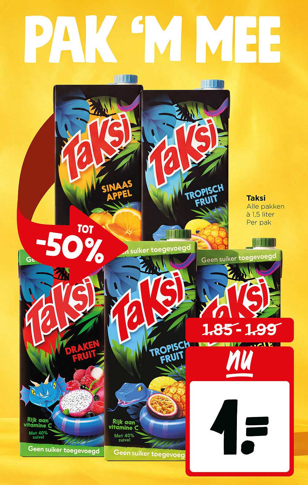 Taksi Alle pakken à 1,5 liter Per pak TOT -50%