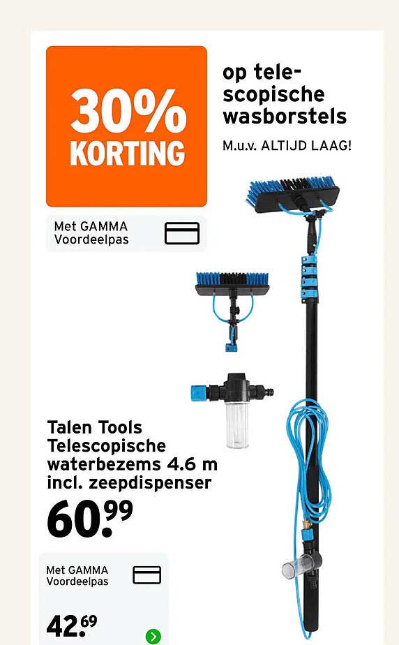 Talen Tools Telescopische waterbezem 4.6 m incl. zeepdispenser 30% korting