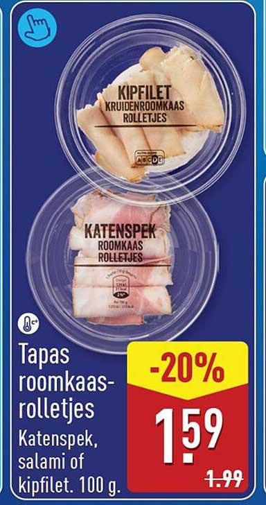 Tapas roomkaas-rolletjes Katenspek, salami of kipfilet. -20%