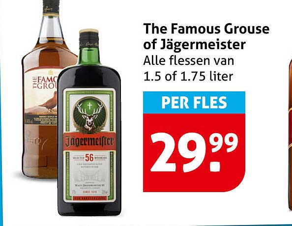 The Famous Grouse of Jägermeister Alle flessen van 1.5 of 1.75 liter PER FLES