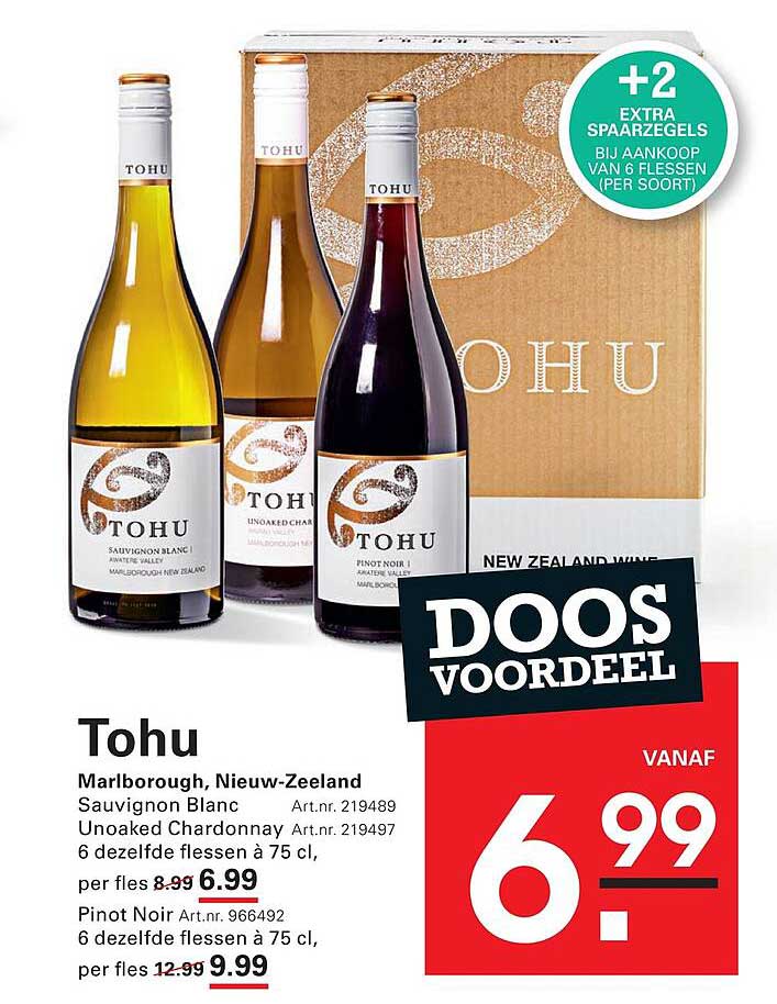 Tohu Marlborough, Nieuw-Zeeland Doos voordeel +2 extra spaarzegels bij aankoop van 6 flessen (per soort)