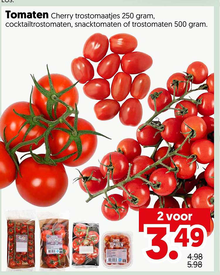 Tomaten Cherry trostomaatjes 250 gram, cocktailtrostomaten, snacktomaten of trostomaten 500 gram 2 voor