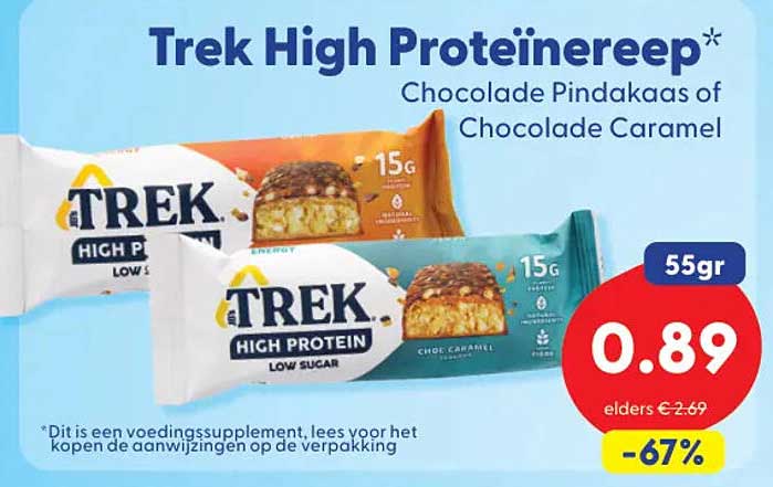Trek High Proteinereep* Chocolade Pindakaas of Chocolade Caramel