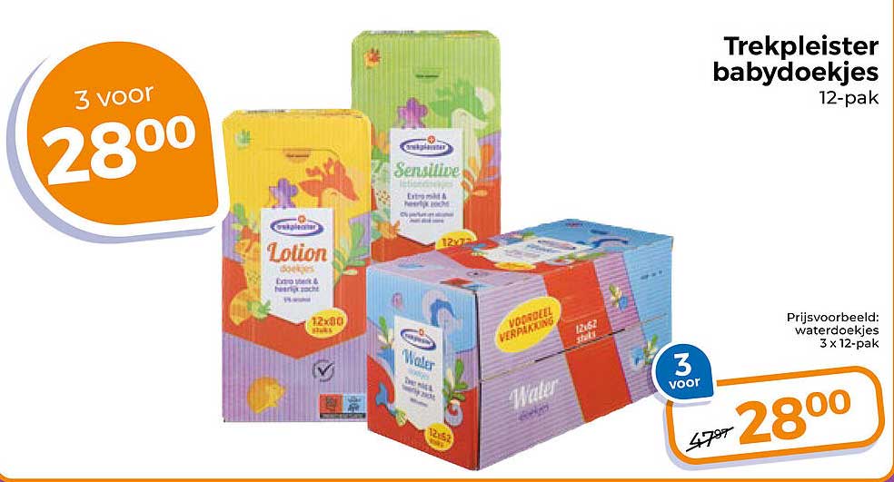 Trekpleister babydoekjes 12-pak 3 voor 28,00