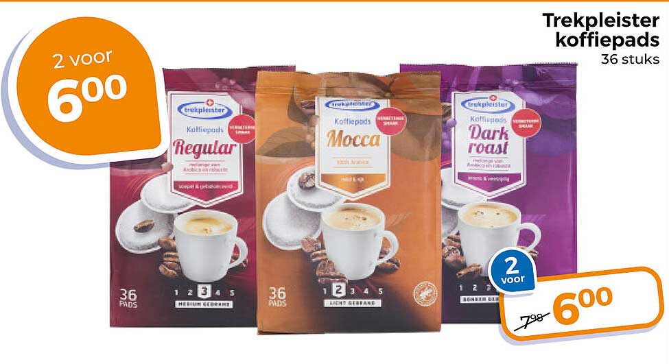 Trekpleister koffiepads 36 stuks 2 voor 6,00