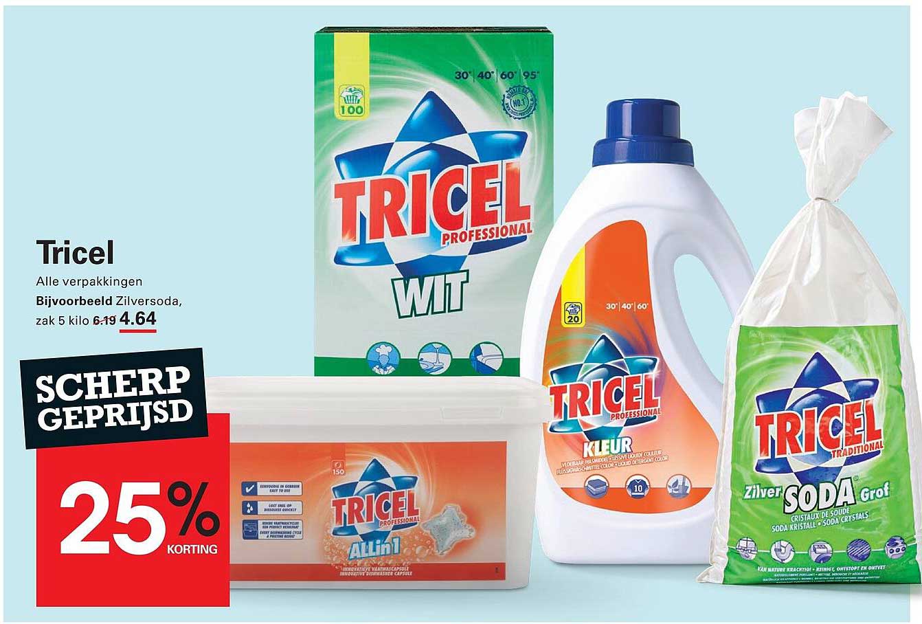 Tricel Alle verpakkingen Bijvoorbeeld Zilversoda, zak 5 kilo SCHERP GEPRIJSD 25% KORTING