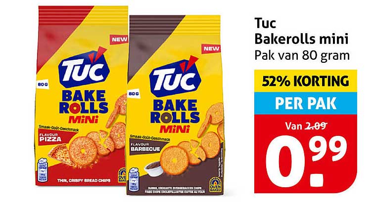 Tuc Bakerolls mini Pak van 80 gram 52% KORTING PER PAK