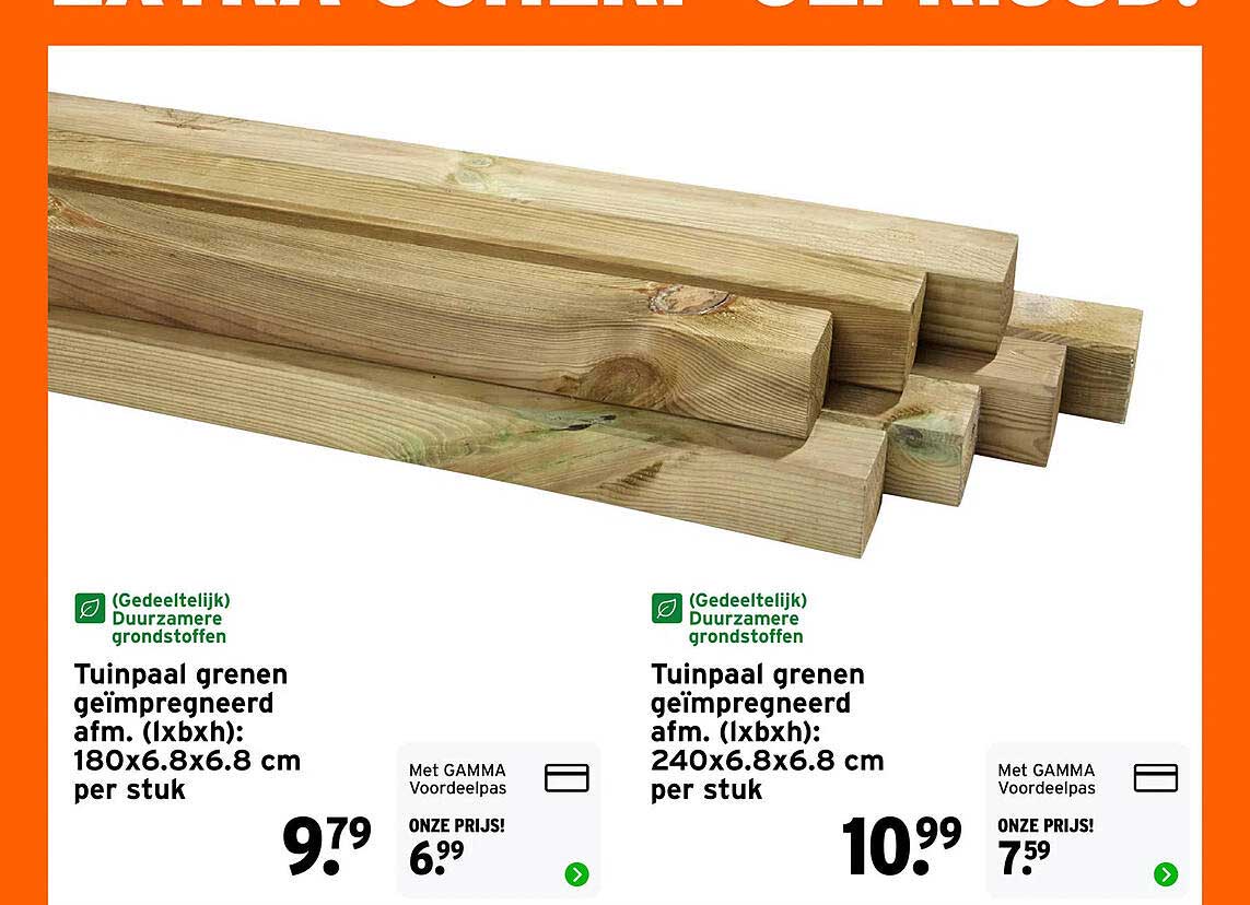 Tuinpaal grenen geïmpregneerd afm. (lxbxh): 180x6.8x6.8 cm per stuk