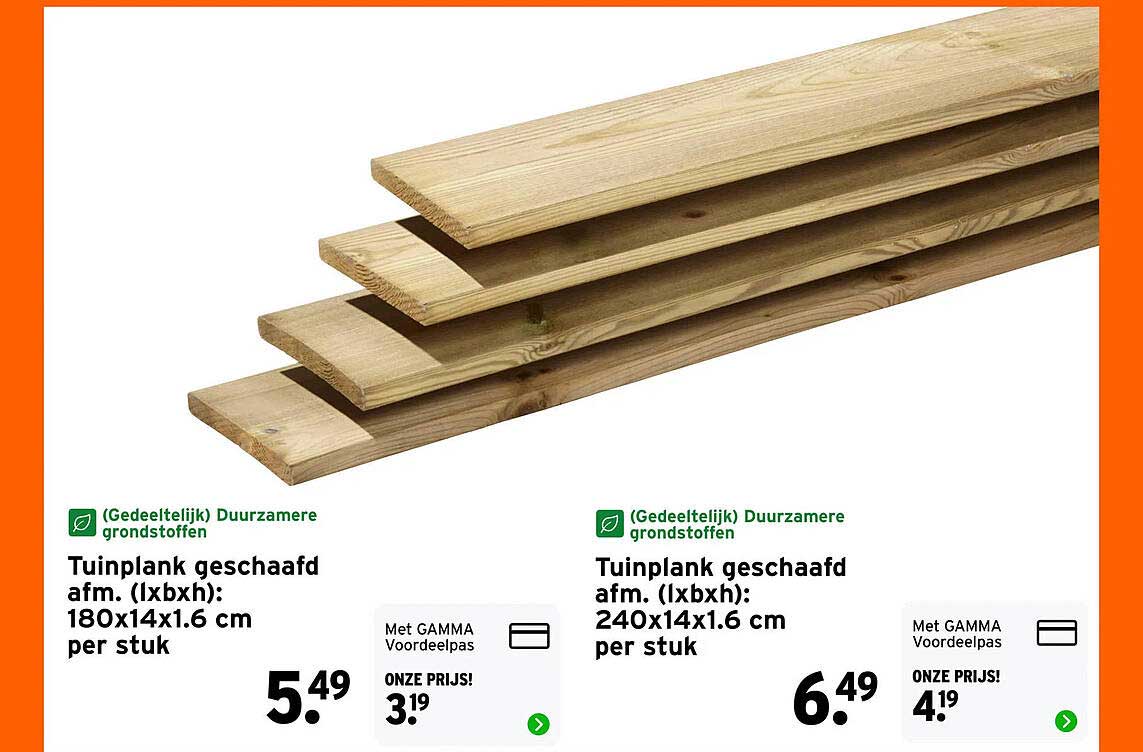 Tuinplank geschaafd afm. (lxbxh): 180x14x1.6 cm per stuk